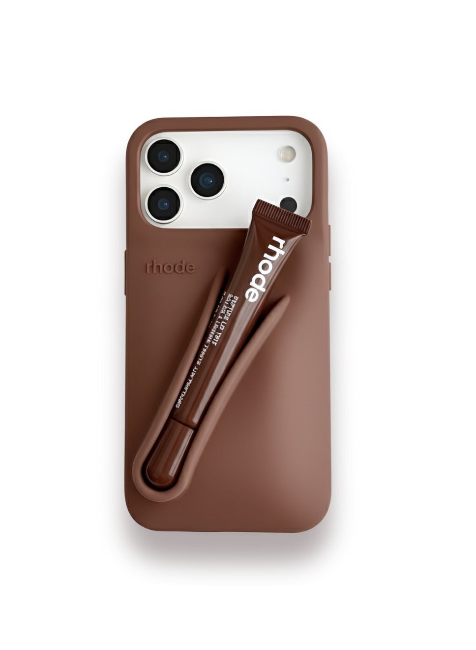 rhode Silicone Lip Gloss Holder for iPhone 17 Pro Max, Stick-On Lip Balm Sleeve Phone Case, Adhesive Lip Holder - Espresso